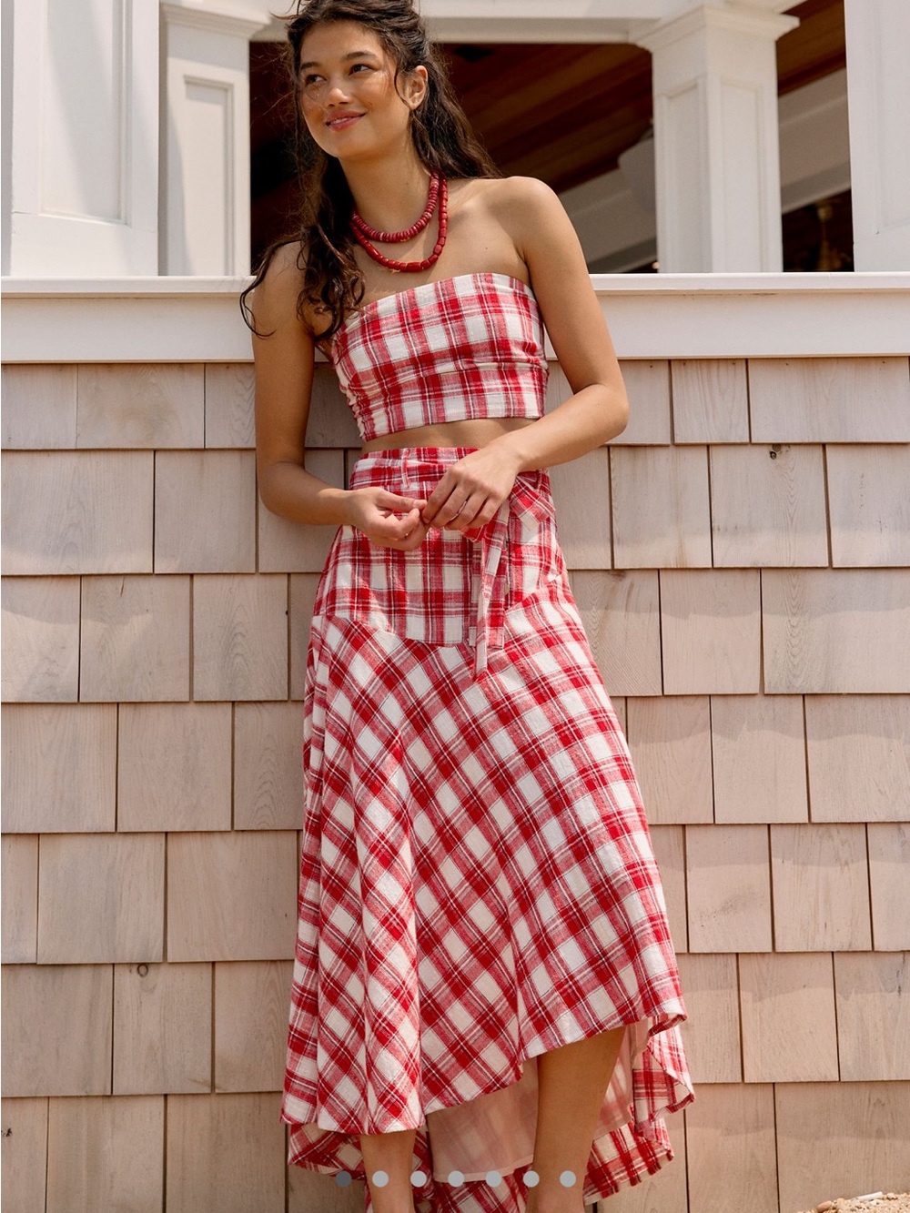 NWT Free people set Red & White Plaid Strapless Two-Piece Set